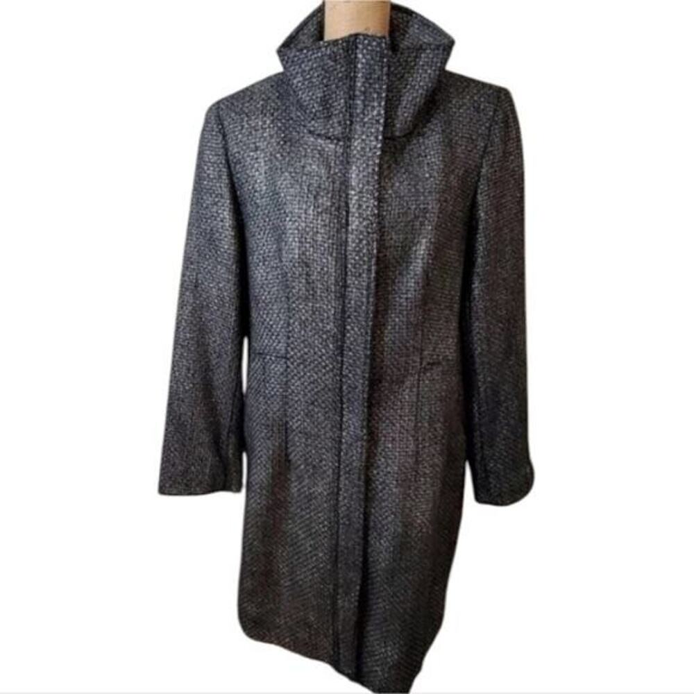 Calvin Klein Women's Black & Gray Tweed Funnel Neck Wool Blend Coat Size 14
